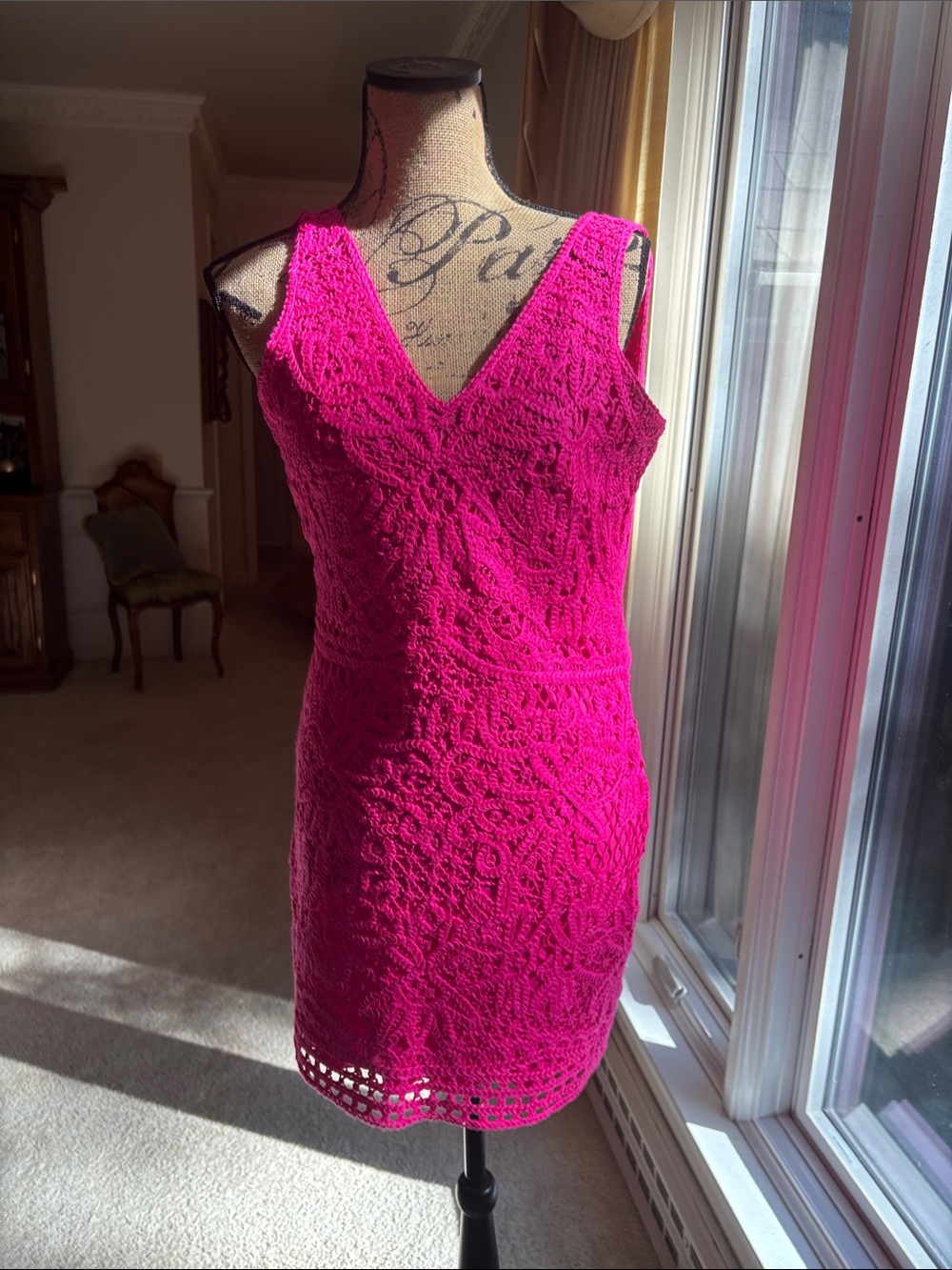 Lilly Pulitzer Fuchsia Crochet V-Neck Mini Dress NWOT
